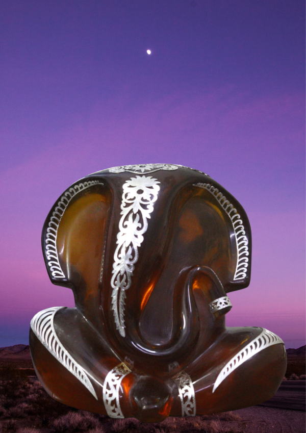 Premium Brown transparent Resin Ganesh Idol with Silver Inlay Design