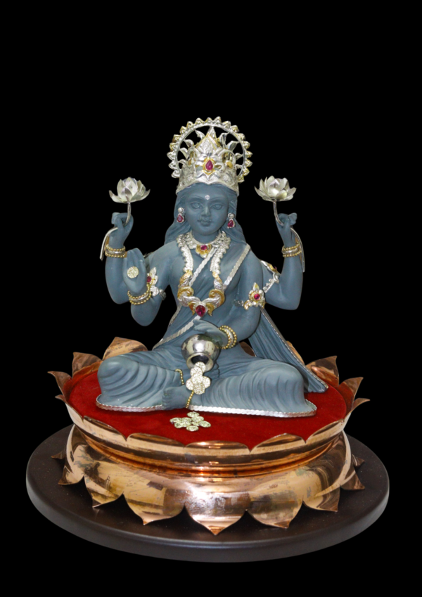 Handcrafted Lakshmi Mata ji Idol Sitting on Lotus with Coins | for Home Temple & Wealth Decor