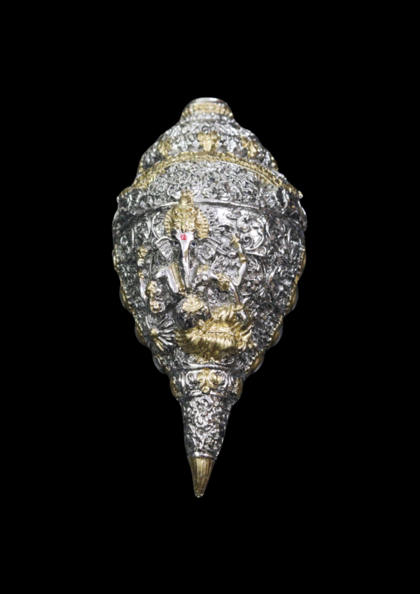 Silver Plated Ganesh Shankh | Decorative Hindu Shankh for Pooja & Home Temple